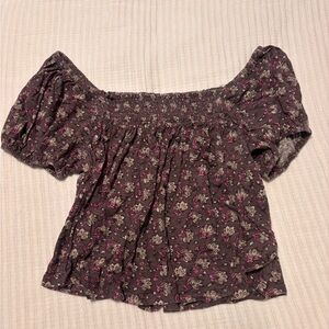 Lucky Brand Floral Smocked Blouse - Pink and Gray
